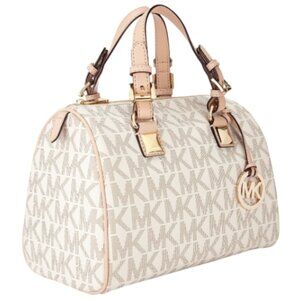 MICHAEL KORS GRAYSON MONOGRAM CREAM DUFFLE SMALL